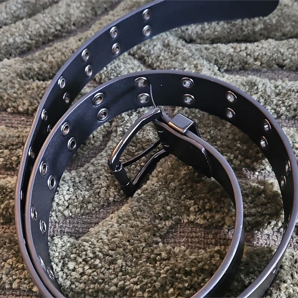 Ecko Unltd. Men's Black Grommet Belt Size 42 1 3/4in Adjustable Metal